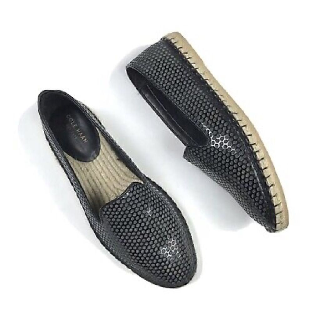 Cole Haan Rielle Perforated Espadrille Slip On Loafer Shoe Faux Patent Leather